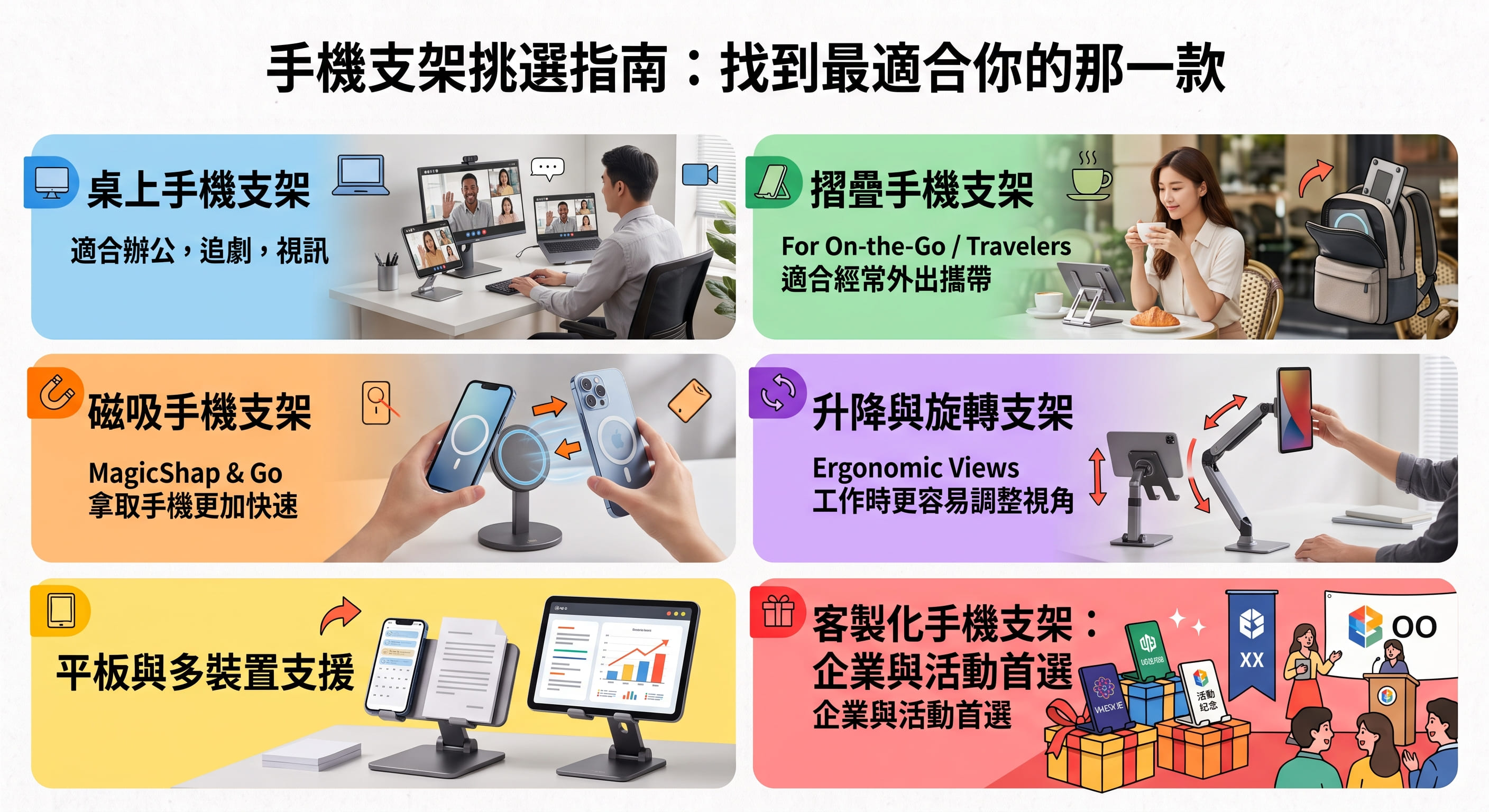 手機支架怎麼選？磁吸、摺疊、升降與平板支架一次看懂